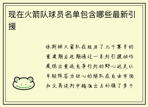 现在火箭队球员名单包含哪些最新引援